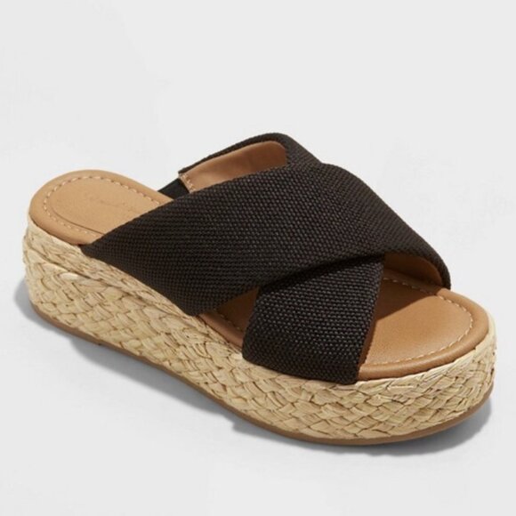 Universal Thread Desi Wedge Espadrilles Sandals - Black - Size 10 - Picture 1 of 4
